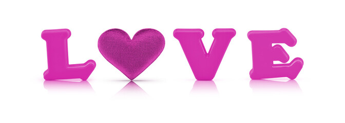 pink love alphabet and fabric heart with clipping path