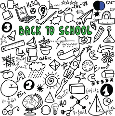 Back to school big doodles set isolated on white , cartoon