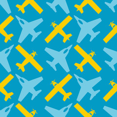 Seamless background with different airplanes