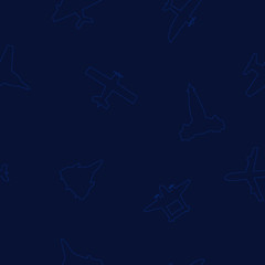 Seamless background with different airplanes