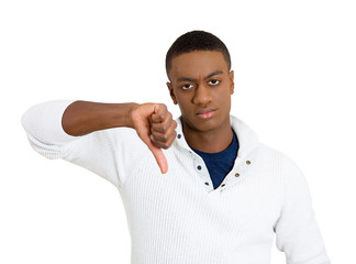 angry mad pissed off man annoyed giving thumbs down gesture