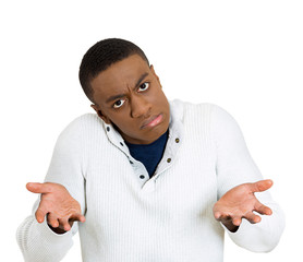 clueless man arms out asking what's problem who cares so what 