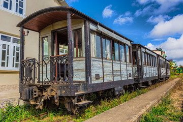Fototapeta na wymiar antique train transport tourist to visit in Dalat