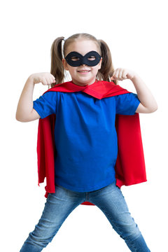 kid girl plays superhero