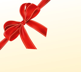 Realistic Red Bow With Ribbon With Light Yellow Lines