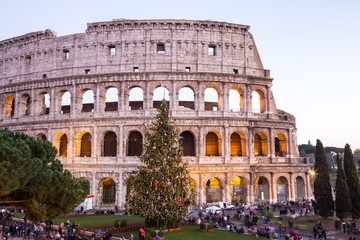 Fototapeta na wymiar Colosseum in Rome at Christmas, Italy