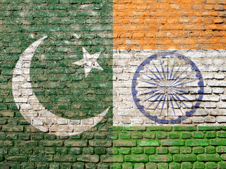 India Pakistan flags painted on wall
