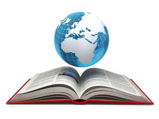 Education internet e-learning concept. Earth and open book isola