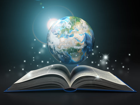 Earth and open book. Education internet e-'learning concept.