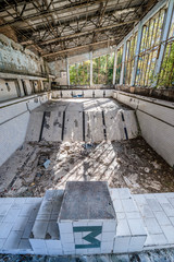 Lazurny wimming pool in Pripyat ghost town, Ukraine