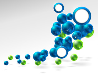 group of glossy spheres connected with wire triangles