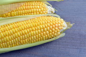 Corn On Wooden Background