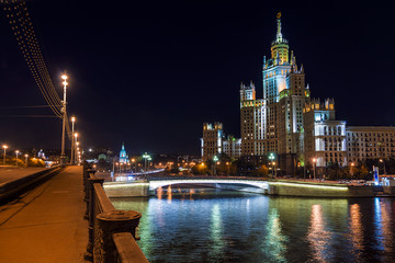 Fototapeta premium High-rise building on Kotelnicheskaya embankment in Moscow at ni