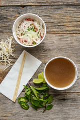 Pho Fast Food To Go on Wood Background