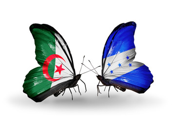 Two butterflies with flags Algeria and Honduras