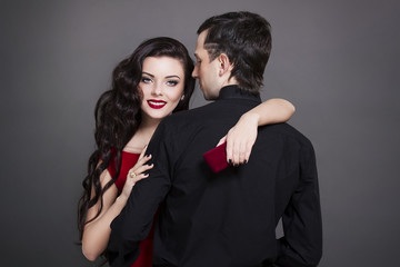 Beautiful  woman with jewelry box from her man