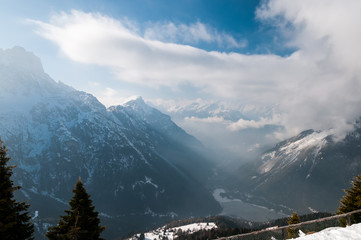 Obraz premium Winter view of mountains, Dolomites, Italy.