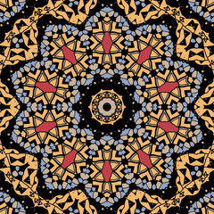 Stylized flower. Mandala like design of yellow color. Seamless