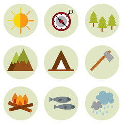 Set of camping symbols and icons vector