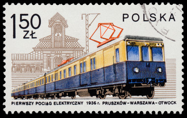 Stamp printed in POLAND shows Electric railcar