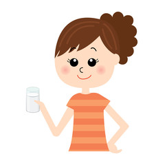 A set young happy woman with a glass of milk in her hand