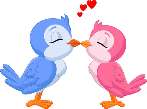 Illustration of two love birds kissing