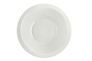 Empty white soup plate isolated top view.