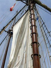 Close-up of sail and mast