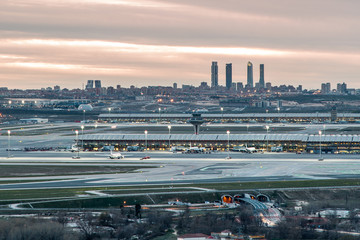 Madrid-Barajas Airport during sunset