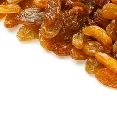 Yellow sultanas raisins isolated on white background cutout