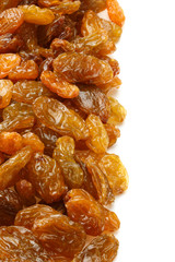 Yellow sultanas raisins isolated on white background cutout