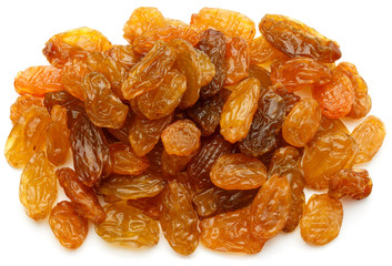 Yellow sultanas raisins isolated on white background cutout