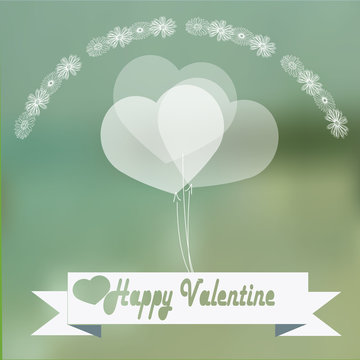 Valentines day, hearts shaped balloons over green blur backgroun