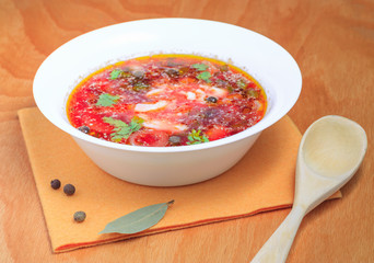 Plate of delicious soup on the table