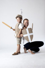 medieval knight child with mother