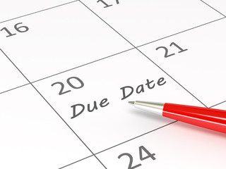 Due date words  on a calendar