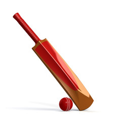 red cricket ball and bat