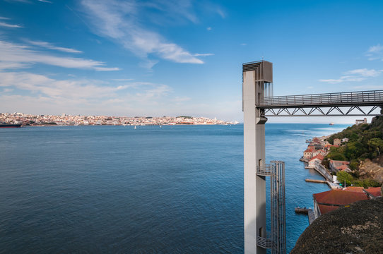 Scenic view of Lisabon with modern Elevator.