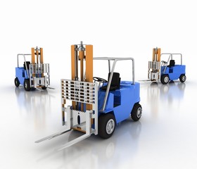 Three loaders without cargo. 3d image on a white background