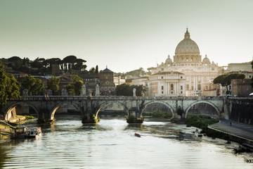 view on Tiber and St Peter Basilica in Vatican