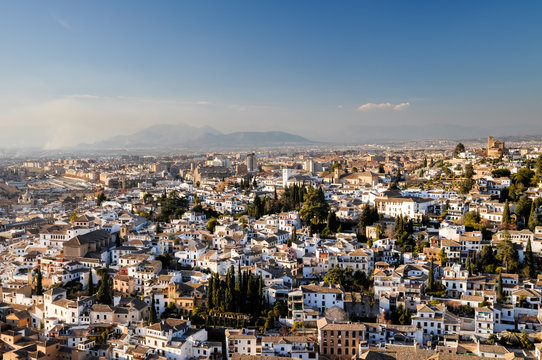 Evening view of the historical city of Granada, Spain