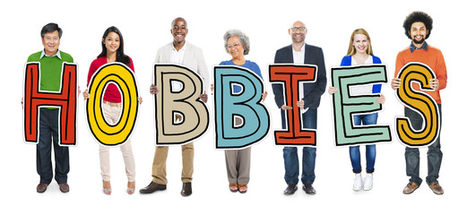 Cheerful Diverse Business People Text Hobbies Concept