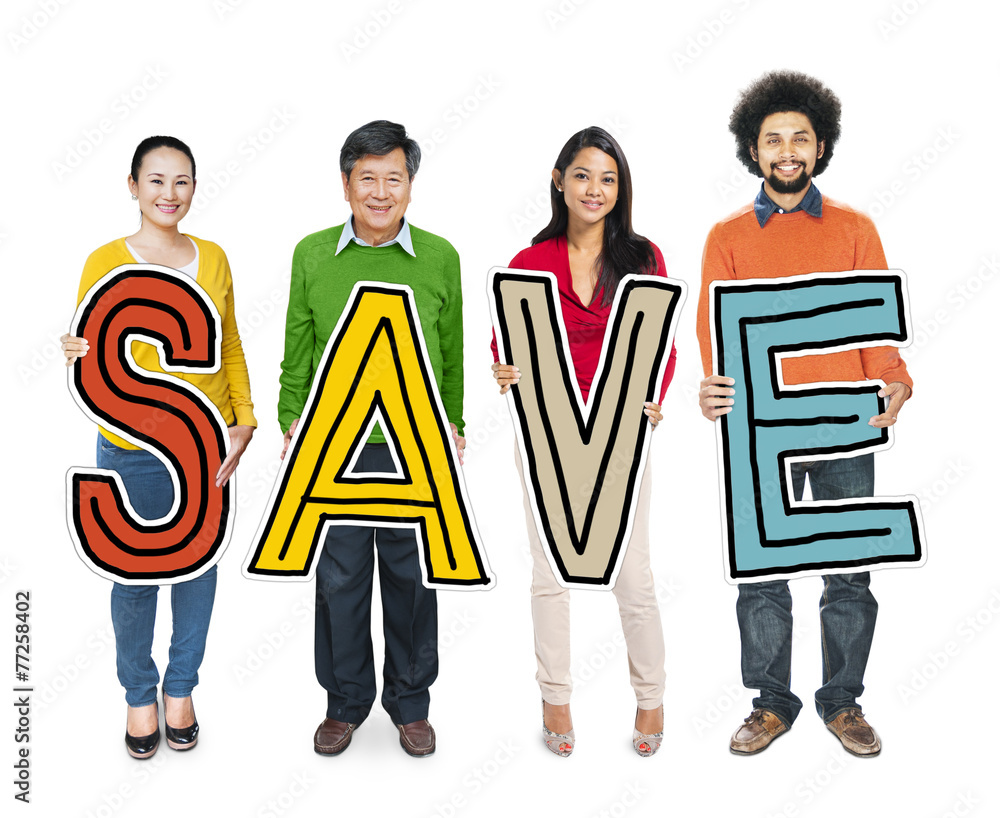 Wall mural group diverse people holding save concept - Wall murals