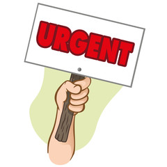 Character hand holding a signpost urgete