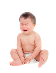 Cute baby in diaper crying