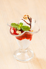 ice cream with fruit sauce