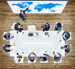 Aerial View Business People Working Sharing Togetherness Concept