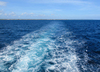 Ship or boat wake in a tropical sea