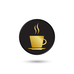 Simple gold on black coffee cup icon, logo
