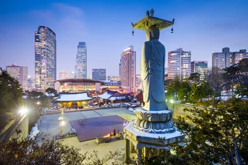 Foto op Plexiglas Gangnam District van Seoul, Zuid-Korea vanuit de Bongeunsa-tempel © SeanPavonePhoto